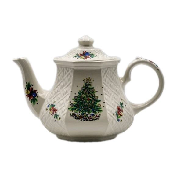 Sadler England Teapot Christmas Eve Salem Tree Vintage Ceramic w/ Lid - Picture 2 of 16